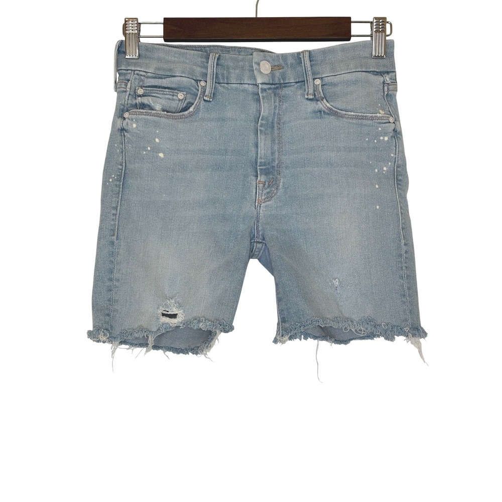 Mother Denim The Looker Sacred Slit Ankle Jean Shorts Light Wash Paint Splat 26